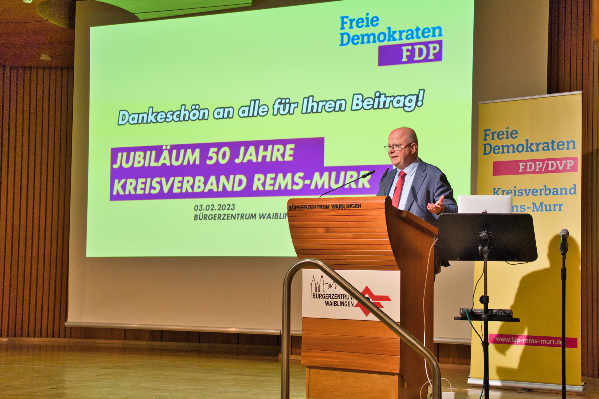 Unser Landesvorsitzender Michael Theurer MdB, Parl. Staatssekretär hielt die Festrede am 3.2.2023 im Waiblinger Bürgerzentrum. Foto: Kiessling