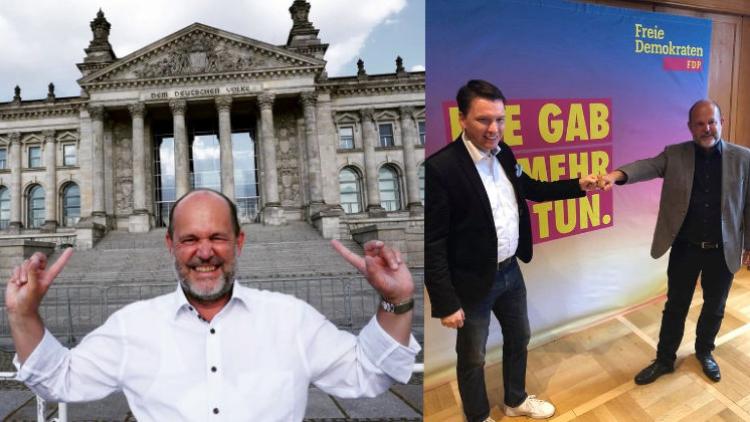 Unser neuer Bundestagsabgeordneter Prof. Dr. Stephan Seiter vor dem Reichstag in Berlin. David-Sebastian Hamm und Prof. Dr. Stephan Seiter MdB als ausgezeichnetes Wahlteam